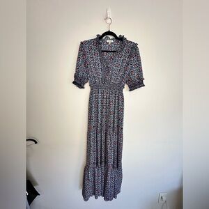 Max Studio Navy Floral Long Sleeve Dress